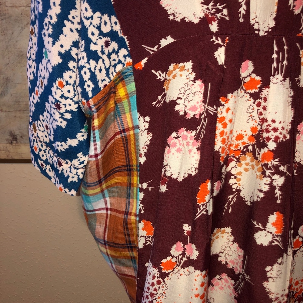 Sz XS/S Ivy Jane Floral & Plaid Patchwork Shirt - Picture 9 of 12